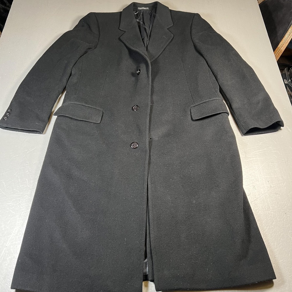Silver Cloud Coat Mens 42 Long Black Wool Cashmere Blend Overcoat Italian Fabric